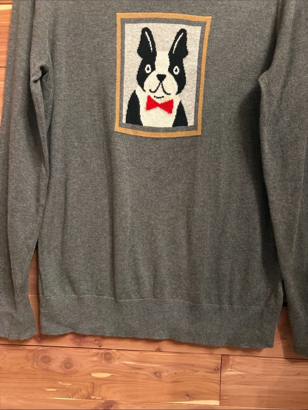 Banana Republic Gray Crewneck Sweater with Framed Dog Motif
